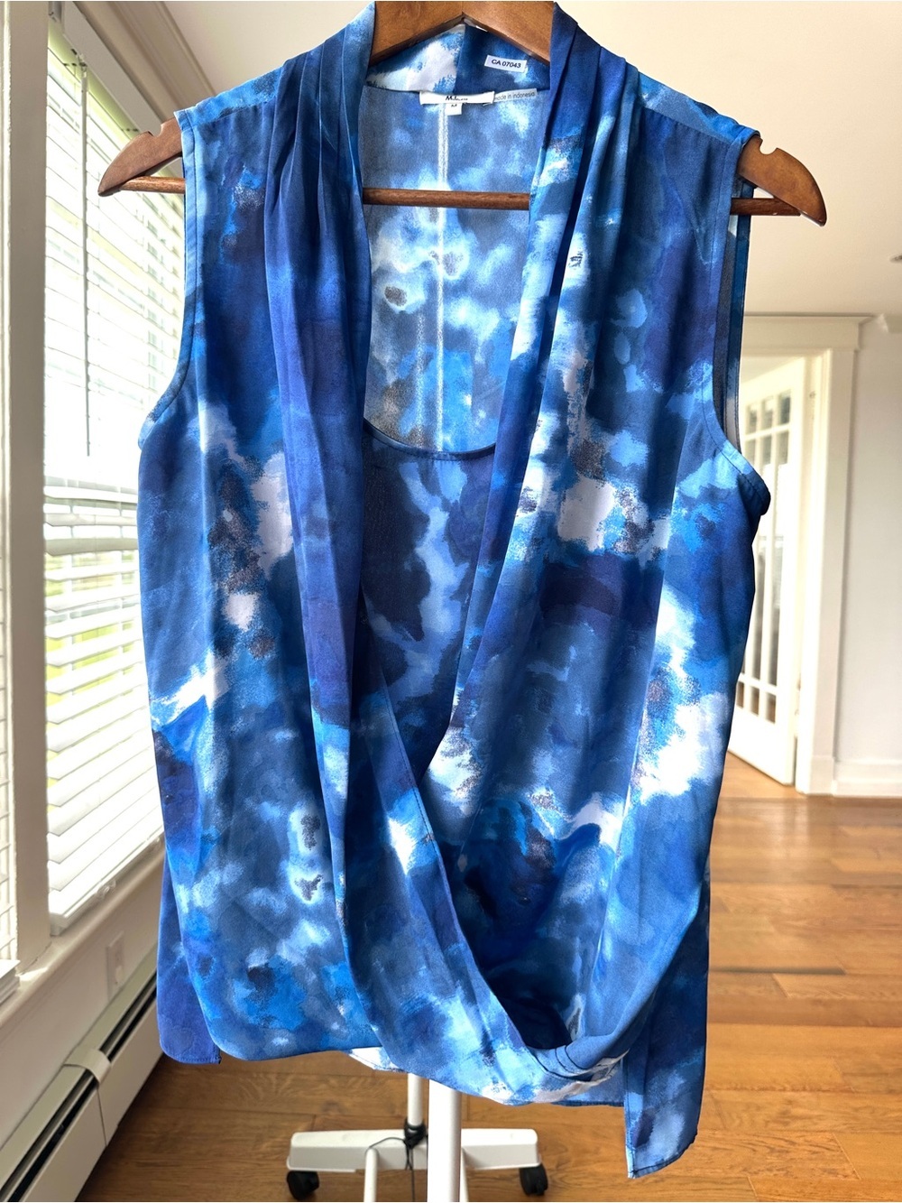 Milano Sleeveless Blue Tie-Dye Surplice Women’s Top, Loose Flowy Fit
